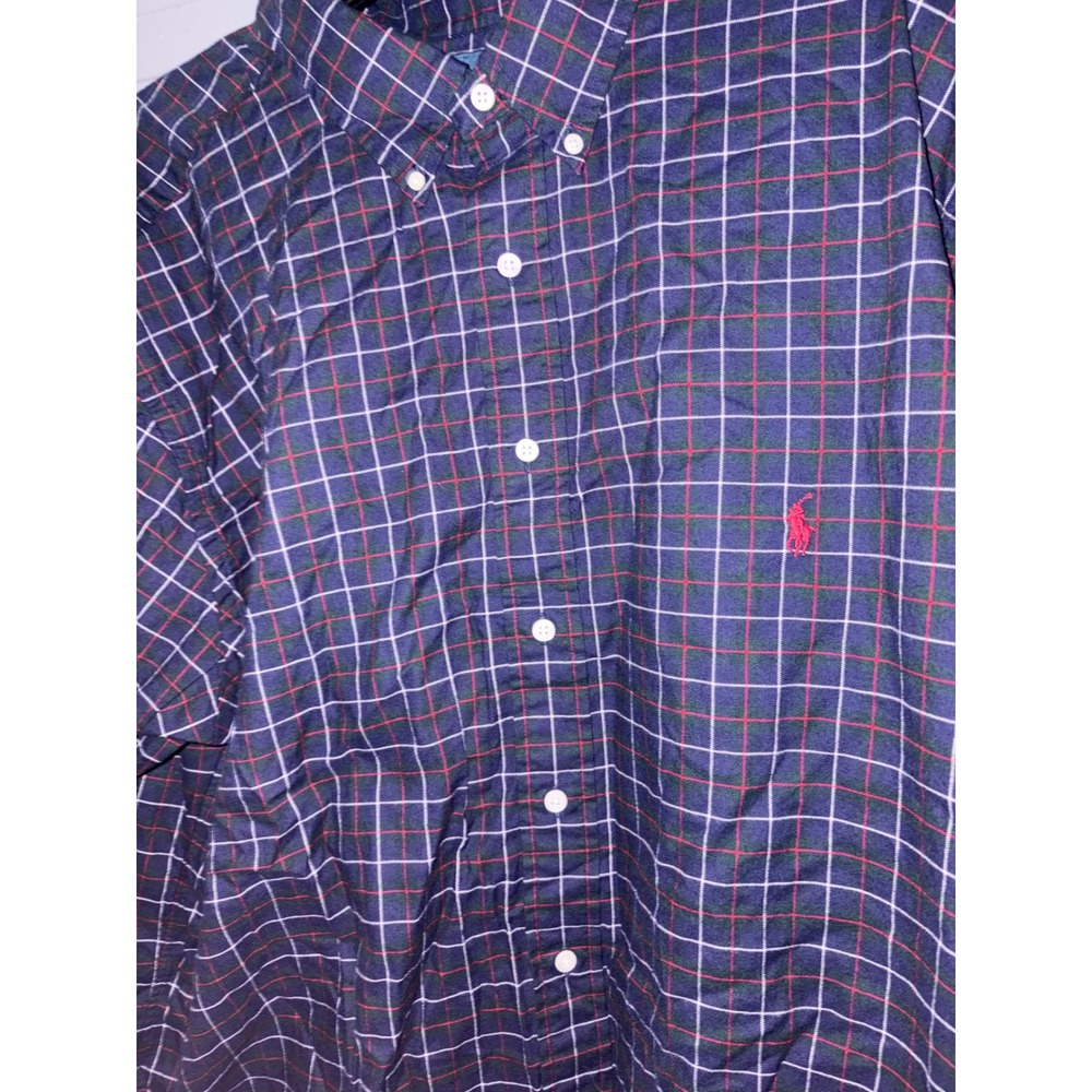 Polo Ralph Lauren Mens Navy Blue Red Plaid Windowpane Button Down Shirt XL